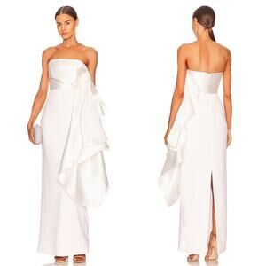 Solace London Milena Strapless Ruched Draped Ruffle White Maxi Dress Size 6